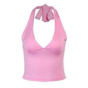 Halter V Neck Sling Slim Backless Tank Top Pink, Small──★